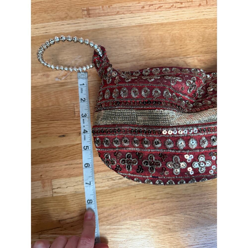 Vintage Beaded Mini Bag Red Gold Embroidered Boho Y2K Fairycore Whimsigoth - Picture 7 of 7
